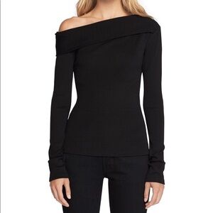 Rag & Bone one shoulder cowl neck long sleeve size XS ribbed black
